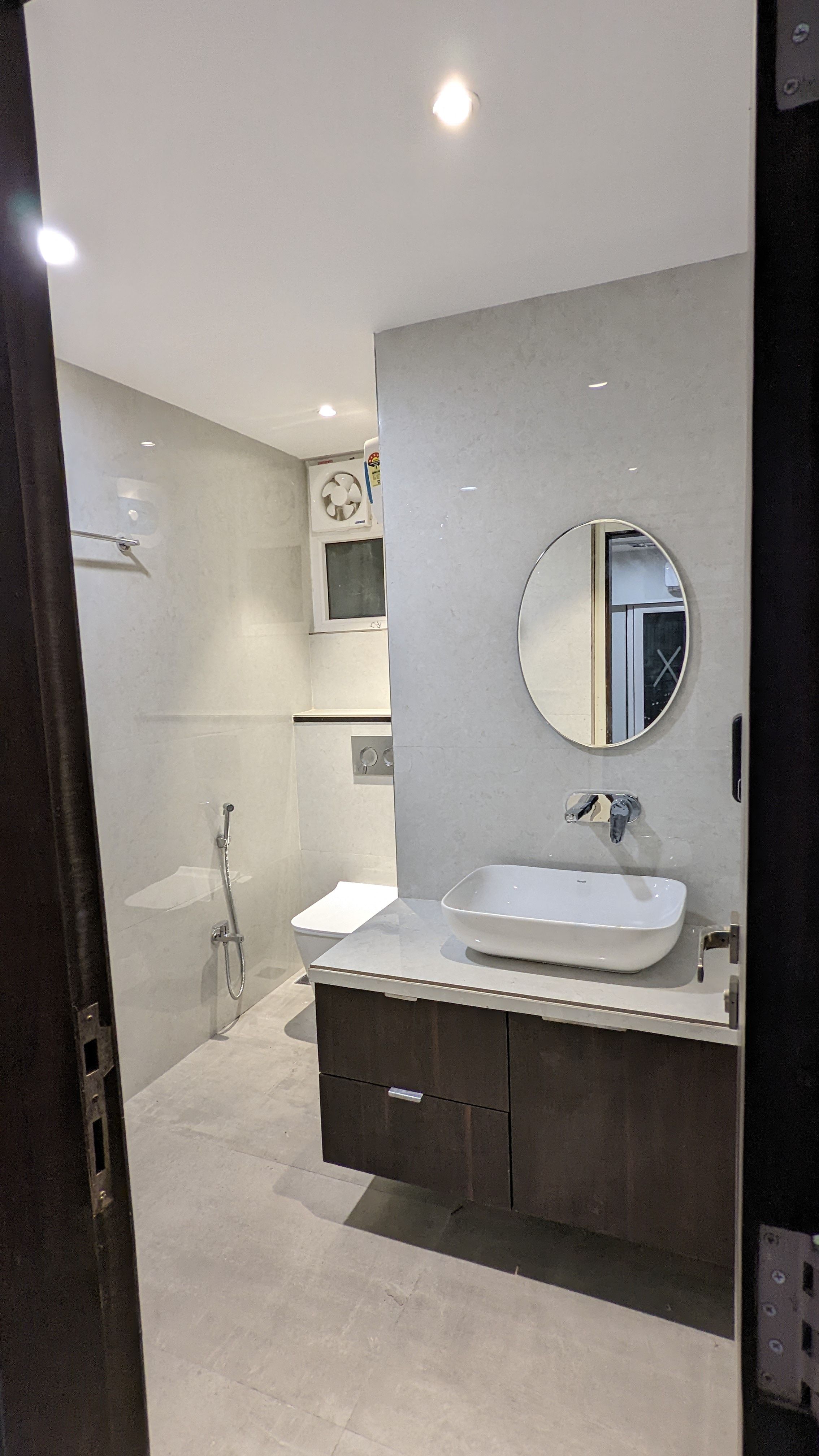 Bathroom layout with shower area, WC and floating vanity