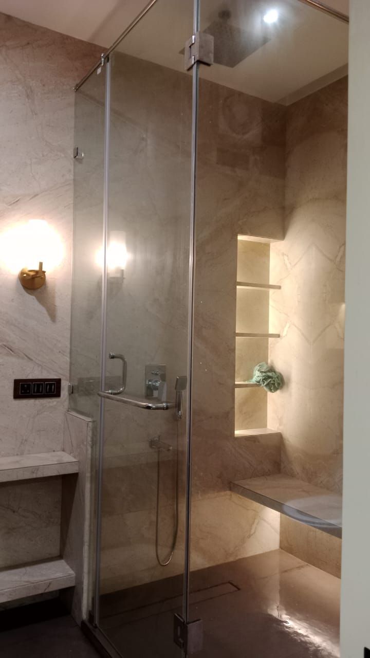 Contemporary Walk-In Shower with Built-In Storage