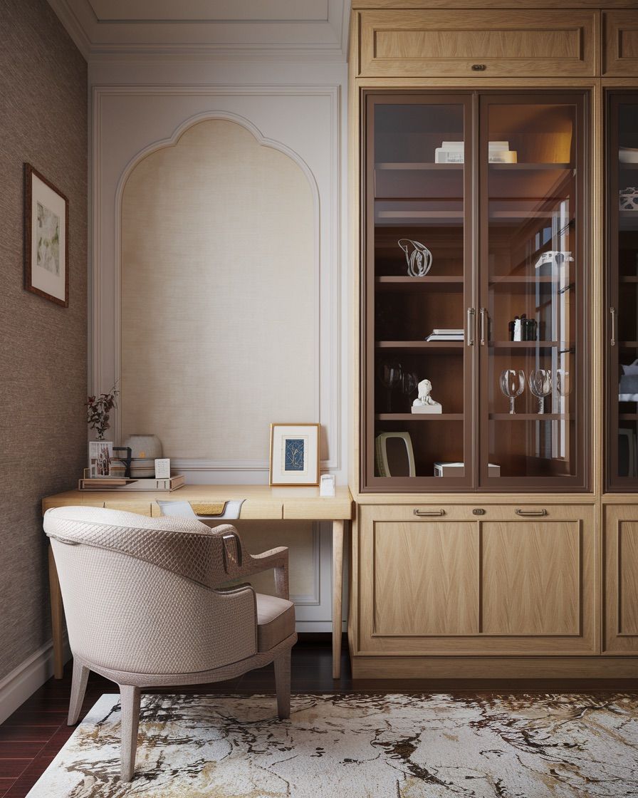 Serene Home Office Nook with Built-in Storage