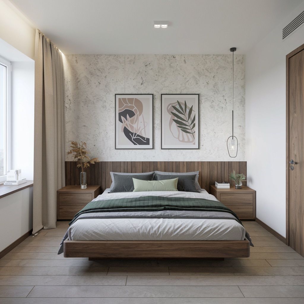 Minimalist Bedroom with Botanical Art and Natural Elements