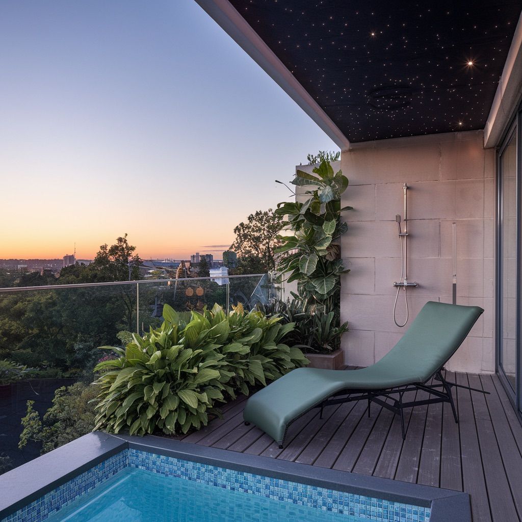Luxurious Outdoor Balcony with Plunge Pool and Starlit Ceiling