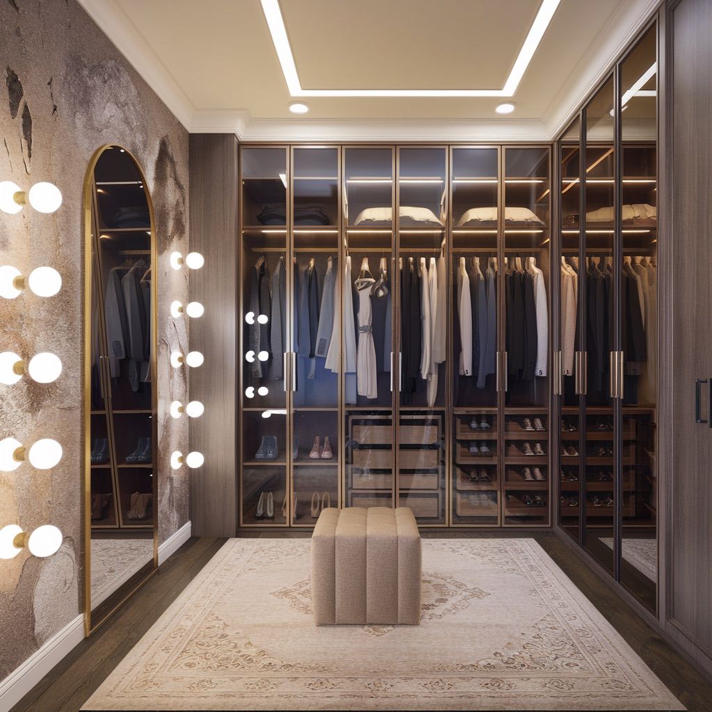 Walk-in Closet with Hollywood Glamour Lighting