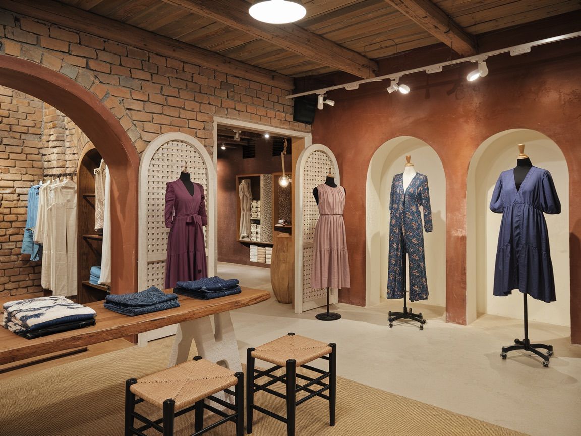 Rustic-Modern Boutique Interior with Arched Display Alcoves