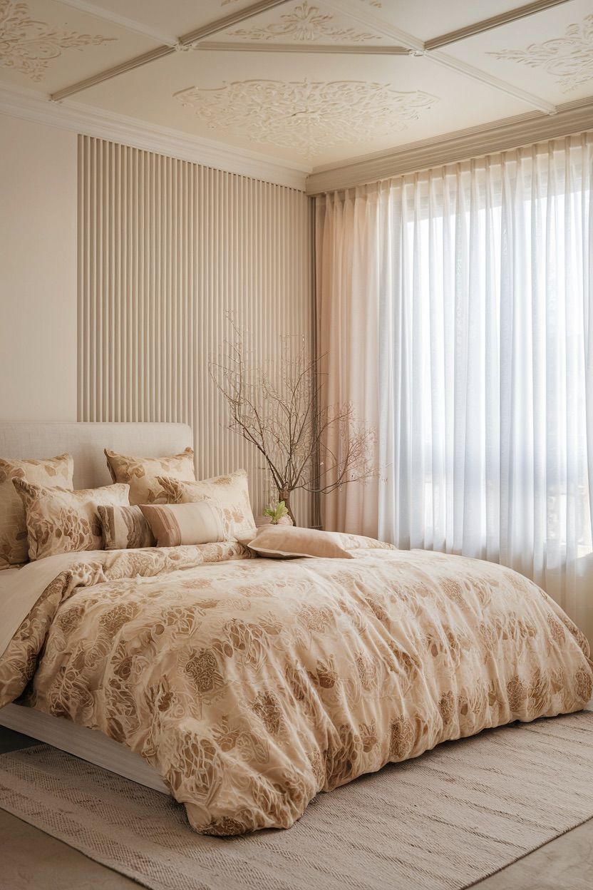 Serene Neutrals: Modern Bedroom with Textural Elements